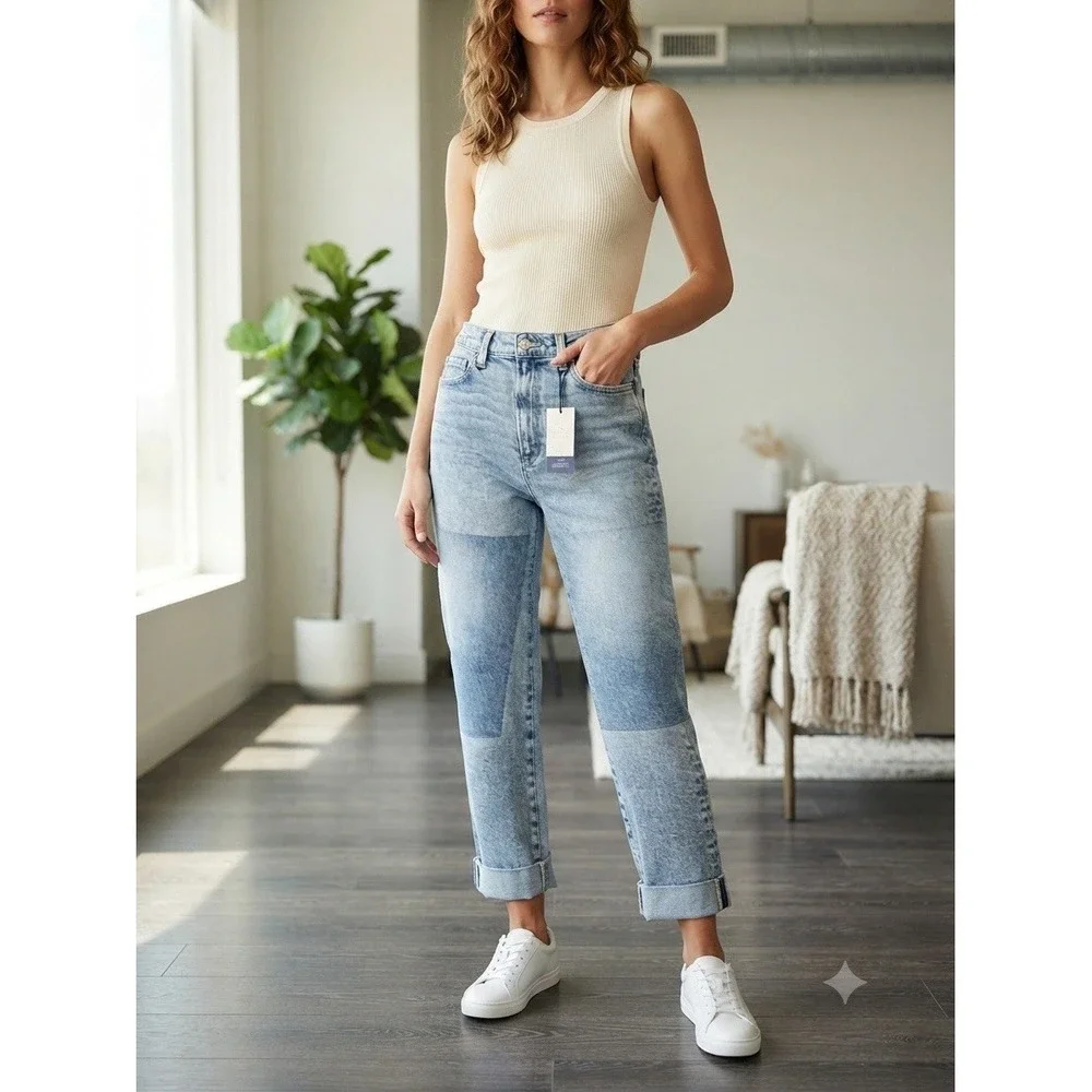 Women High-Rise Patchwork Vintage Straight Cropped Jeans - Universal Thread
